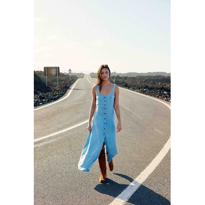 Robe longue à bretelles en Lyocell stone, RIKY LA PETITE ETOILE