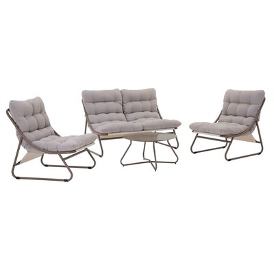 Salon de jardin 4 places en métal avec 1 canapé, 2 fauteuils et table basse OVIALA