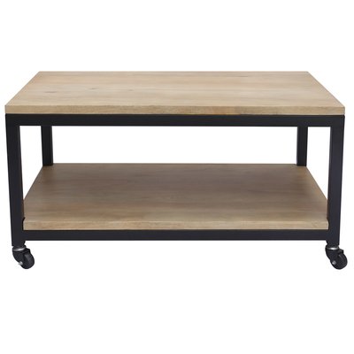 Table basse à roulettes industrielle bois manguier massif et métal noir L90 cm FACTORY MILIBOO