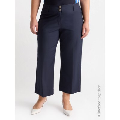 Pantalon cropped jambe large, intérieur de la taille à rayures, poches américaines, deux boutons-bijoux et fermeture éclair FIORELLA RUBINO