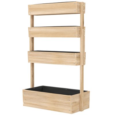 Jardinière bois 4 niveaux - inserts d'irrigation, feutres de drainage - bois pré-huilé OUTSUNNY
