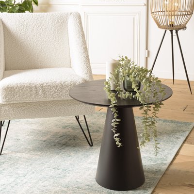 Bout de canapé rond bois noir pied cône métal CORUMBA PIER IMPORT