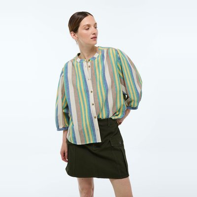 Blouse manches trois quarts rayée contenant du lin MONOPRIX
