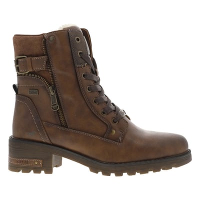 Bottines taupe à talon décroché bas avec des lacets plats et un zip MUSTANG