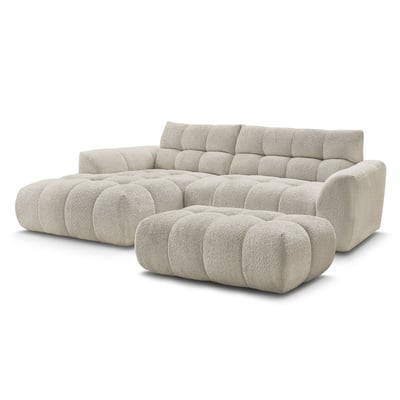 Canapé d'angle fixe 3 places en tissu chenille avec pouf, JAYA BOBOCHIC