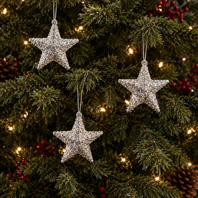 Set of 3 Glitter Star Baubles SO'HOME