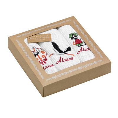 Lot de 3 Torchons Nid d'abeilles Alsace Brodés WINKLER