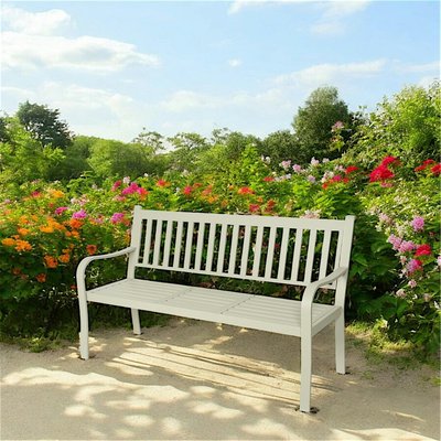 Banc de jardin alu beige 152 cm avec tablette relevable GRENADE PIER IMPORT