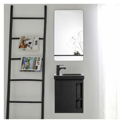 Ensemble lave-mains avec rangement latéral et miroir tablette noire HAMPTON MOB IN