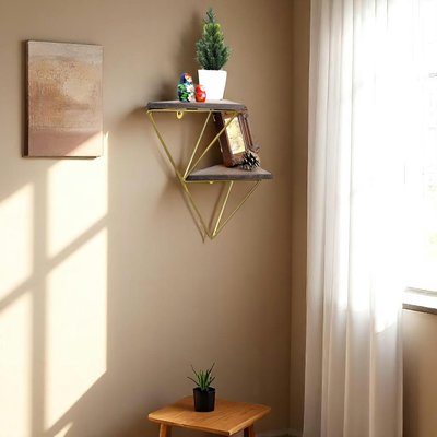 Etagère murale en bois et métal doré - forme triangle SITIA PIER IMPORT
