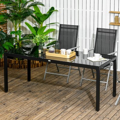 Table de jardin 8 personnes alu. plateau verre trempé noir OUTSUNNY