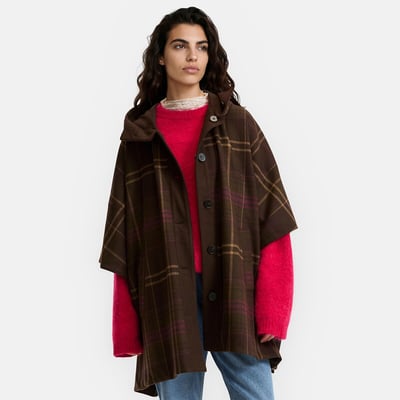 Veste cape à carreaux et capuche, réversible  LA REDOUTE COLLECTIONS