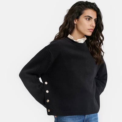 Pull col rond en laine avec boutons côté LA REDOUTE COLLECTIONS