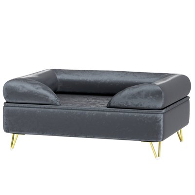 Canapé pour chien design - dim. 76L x 53,5l x 34H cm - piètement épingle métal doré velours gris PAWHUT