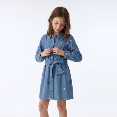Robe boutonnée brodée en jean MONOPRIX
