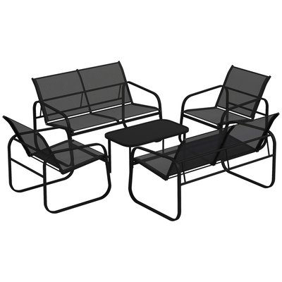 Ensemble bistrot de jardin relax 6 personnes 5 pièces acier textilène noir OUTSUNNY