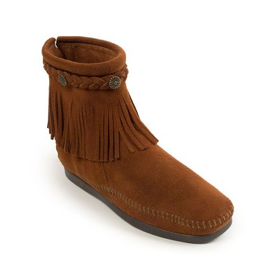 Boots Franges Avec Tresse Cheville, Cuir Suede MINNETONKA