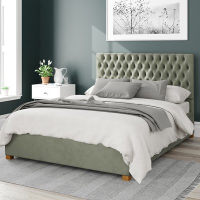 Monroe Plush Velvet Storage Ottoman Bed with Chesterfield Upholstered Headboard ASPIRE