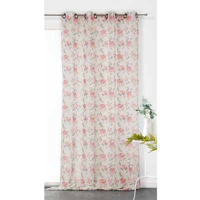 Voilage en poly/lin imprimé "rose" LINDER