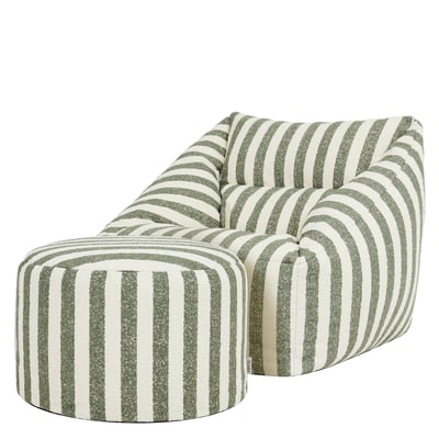 Pouf fauteuil et son repose-pied rond en bouclette rayée Oeko-Tex® - NATALIA ICON