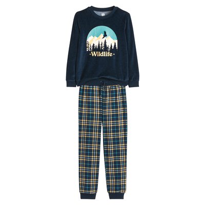 Velour/Flannel Pyjamas in Cotton Mix, Mountains/Check Print LA REDOUTE COLLECTIONS