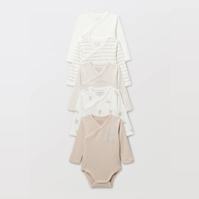 Lot de 5 bodies manches longues imprimé en coton BIO GOTS BOUT'CHOU