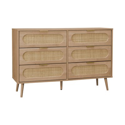 Commode décor bois et cannage arrondi 6 tiroirs EVA SWEEEK