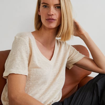 T-shirt manches courtes uni en lin MONOPRIX