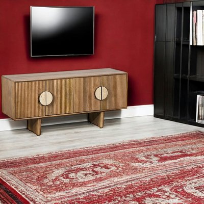 Meuble TV en bois de manguier et travertin MOON PIER IMPORT