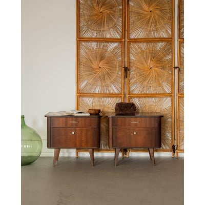 Paire de tables de chevet au placage en bois Maïa N°1577 - Bon état DEBONGOUT