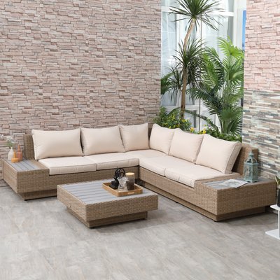Ensemble salon de jardin d'angle 5 places style bohème chic beige OUTSUNNY