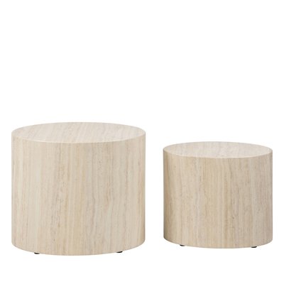 Lot de 2 tables d'appoint ovales en effet travertin - EQUICOLA DRAWER