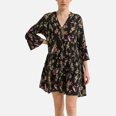 Vestido estampado e fluido, decote em V VERO MODA