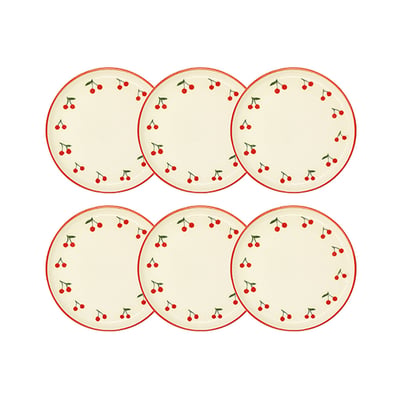 Lot de 6 assiettes à dessert 20cm en grès, CERISE NOVASTYL
