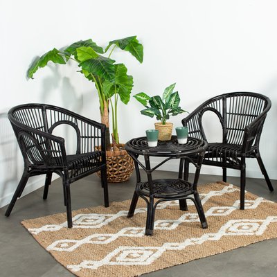 Salon de jardin noir en rotin 2 fauteuils 1 table basse COPENHAGUE PIER IMPORT