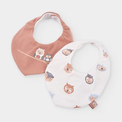 Lot 2 bavoirs bébé imprimé hiboux tostado BOBOLI