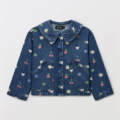 Veste en jean col claudine imprimée MONOPRIX