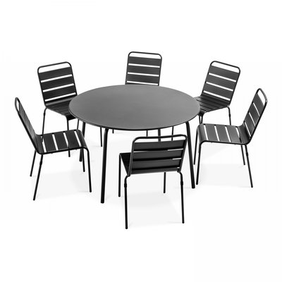 Salon de jardin table ronde et 6 chaises en métal, PALAVAS OVIALA