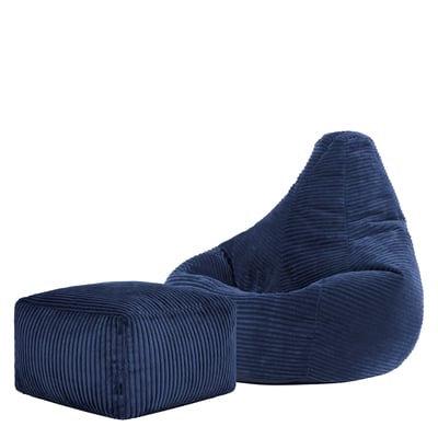 Pouf poire enfant à dossier haut avec repose-pieds carré assorti en velours côtelé Oeko-Tex® - DALTON ICON