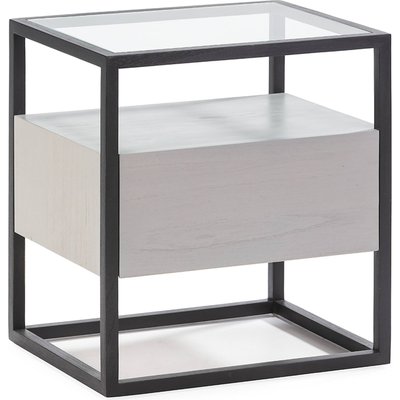Table de chevet verre et bois  naturel patine grise design RECOLLECTION