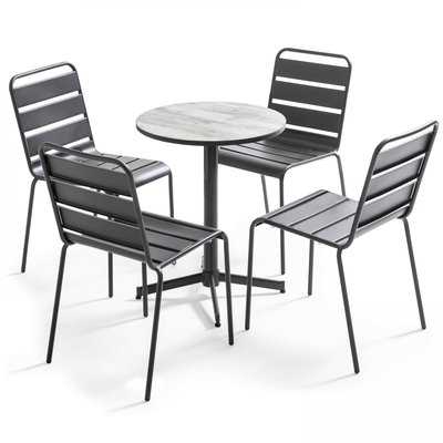 Table bistro ronde et 4 chaises en métal, TIVOLI OVIALA