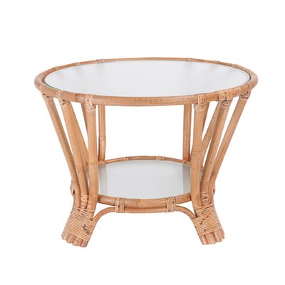 Table basse Rotin avec double plateau en Verre Dia.74cm - Arguin SIGNATURE