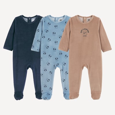 Lot de 3 pyjamas 1 pièce, en velours, motif chien LA REDOUTE COLLECTIONS