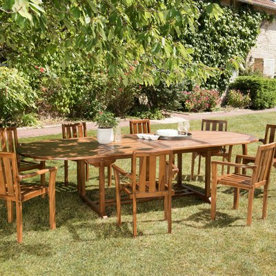 Ensemble repas d'extérieur en teck massif table ovale + fauteuils SUMMER PIER IMPORT