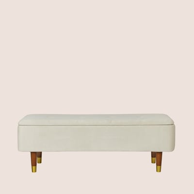 Banc coffre 2 places en velours et piétement en bois - RIKA HELLIN, DEPUIS 1862