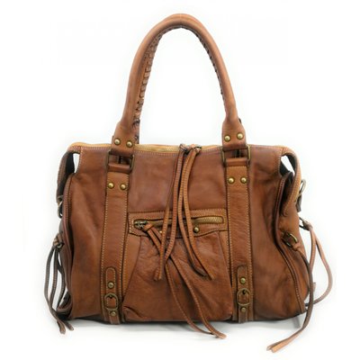 Sac à main en cuir souple italien MISS STORM Marron cognac OH MY BAG