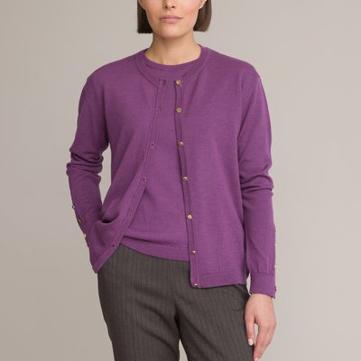 Wool Mix Cardigan in Fine Knit with Crew Neck ANNE WEYBURN