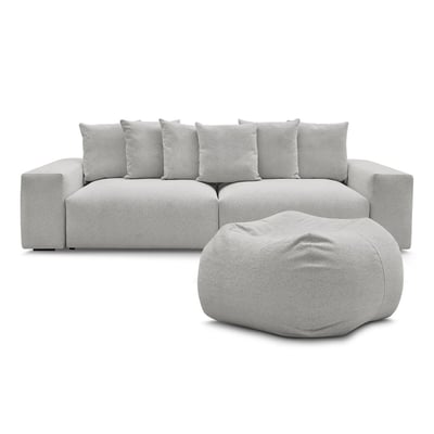 Canapé droit fixe 4 places en tissu chiné avec pouf, VOLTAIRE BOBOCHIC