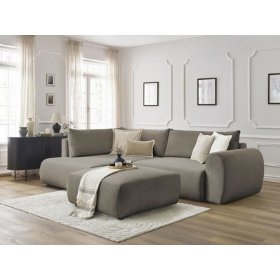 Canapé d'angle convertible 4 places en tissu lisse avec pouf, LUCIEN BOBOCHIC