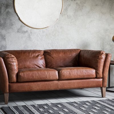 Nadiad Vintage Leather 2 Seater Sofa with Solid Wood Legs SO'HOME